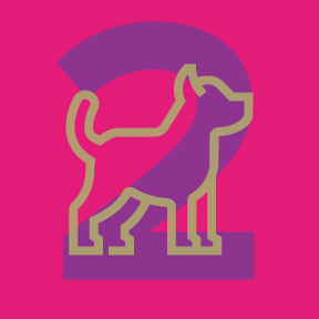 A line-drawing of dog over the number two.