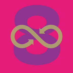 A line-drawing of an infinity symbol over the number eight.