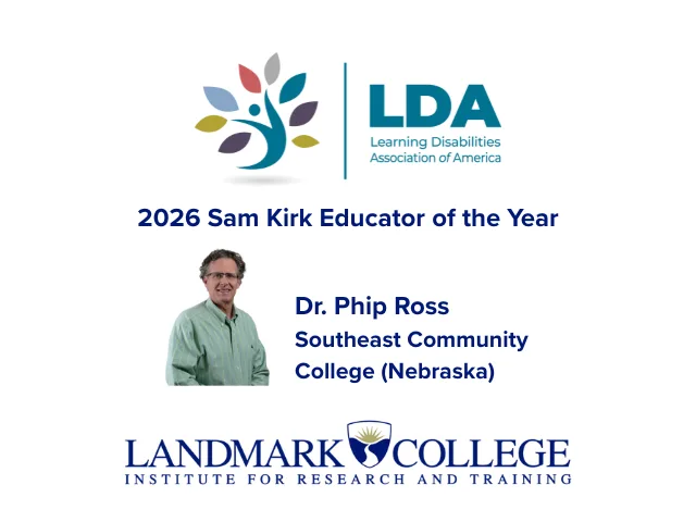 LDA Learning Disabilities Association of America. 2026 Sam Kirk Educator of the Year. Dr. Philip Ross, Southeast Community College, Nebraska.