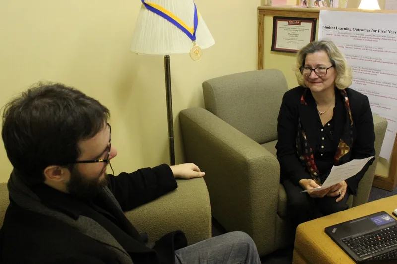 First year student talking to a career advisor.