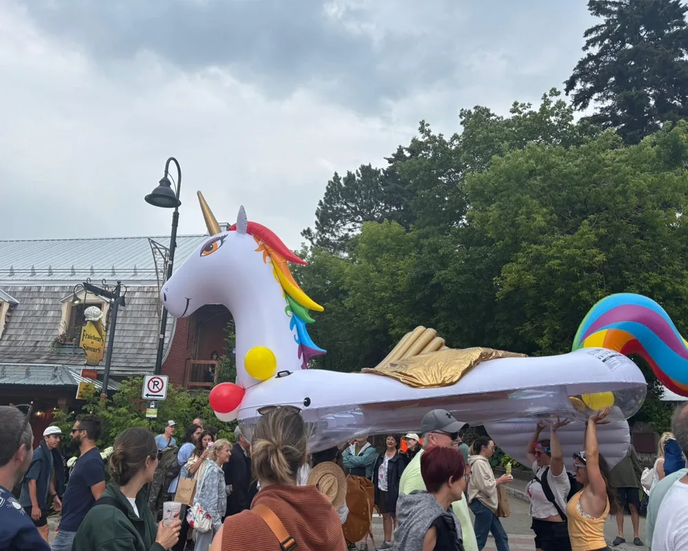 A giant unicorn pool floatie