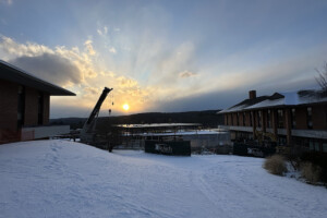 Sunset view of construction site