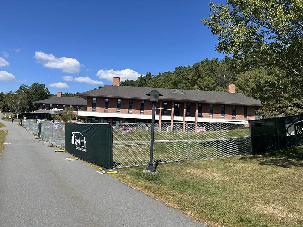 construction fencing on green space