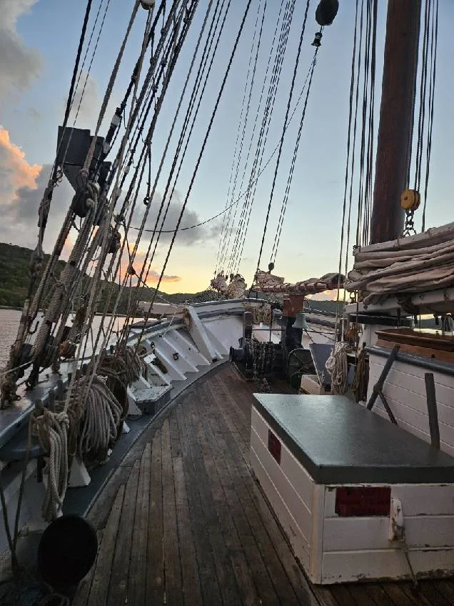 ship deck with morning sky