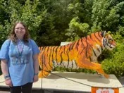Jaime in front of a life-sized Lego replica of a Tiger at Dublin Zoo
