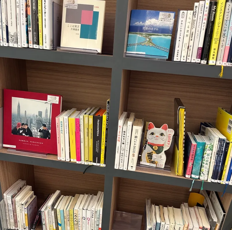 Bookshelves filled with Japanese books.