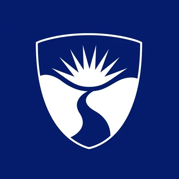 A placeholder image showing a white Landmark College shield on a blue background.