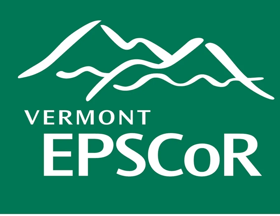 White text on a green background reads, "Vermont EPSCoR" below a scribble of mountains.