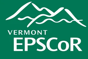 White text on a green background reads, "Vermont EPSCoR" below a scribble of mountains.