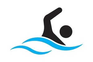 A graphic of a person swimming