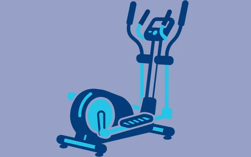 A graphic of a blue and aqua cardio machine over a pale, gray-blue solid background.