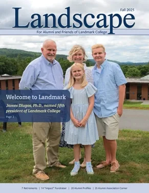 The fall cover of landscape magazine with President Dlugos and his wife and two children.