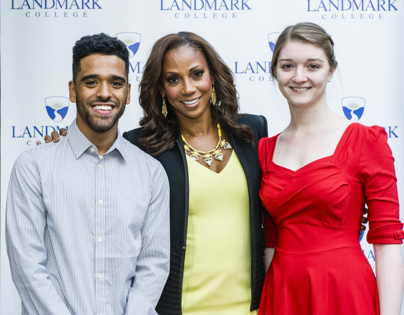 Peete standing between Alam in a light blue shirt, and Keating wearing a red dress.