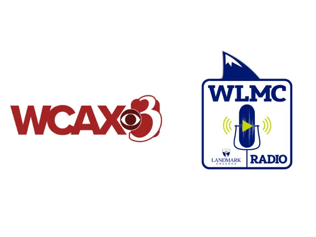 WCAX3 logo to the left of the the WLMC Radio logo.