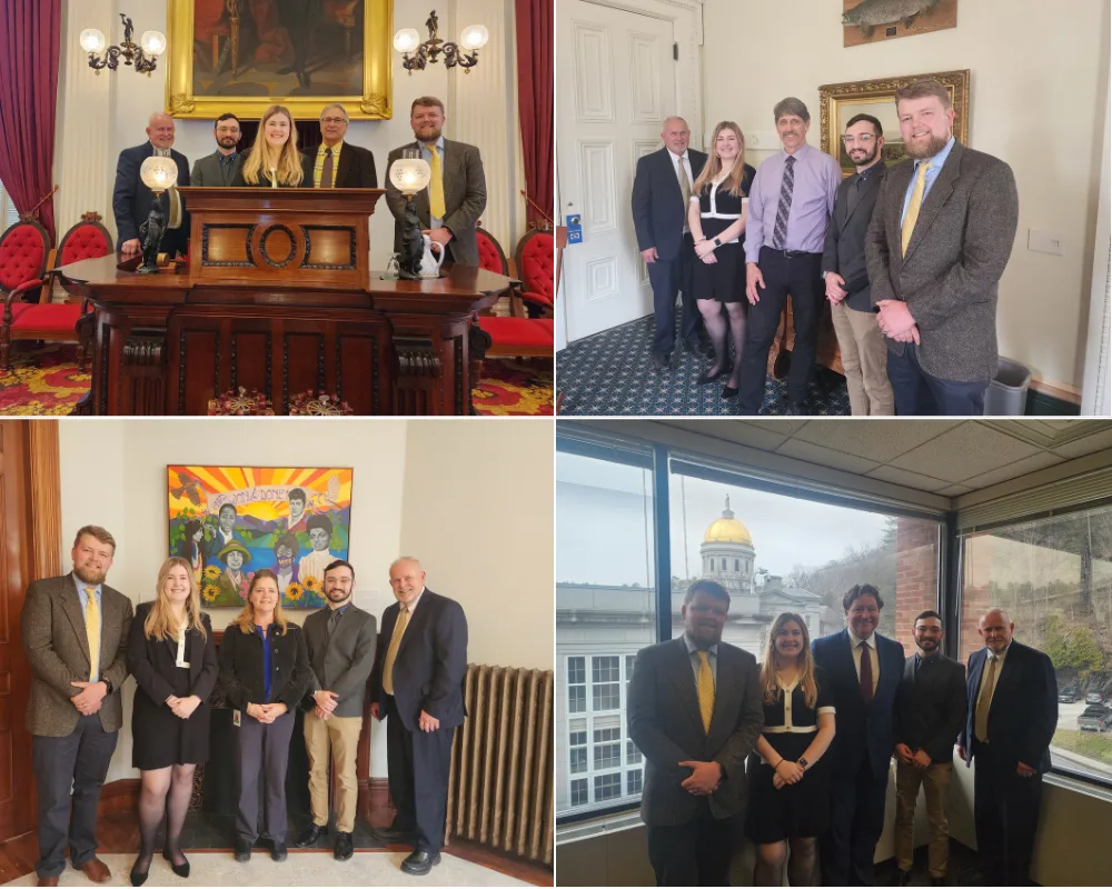 Landmark college delegation pictured with various Vermont elected officials in Montpelier.