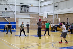 Students participate in intramural volleyball in the Click Family Sports Center