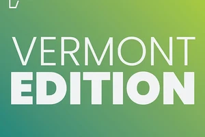 Vermont Edition Logo on a green gradient background.