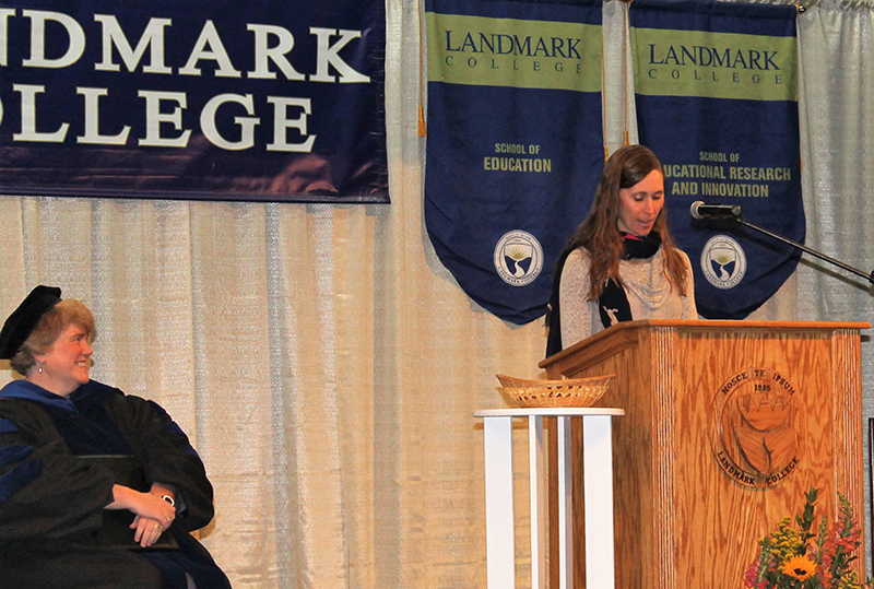Alumna Katherine Wagenbach (class of 1998) delivers remarks at 2019 Spring Convocation ceremony.