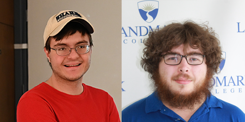 At left, Will Johnson smiling at camera. He is wearing a yellow baseball cap and a red jersey. At right, a headshot of James Wood. He has bushy brown hair and beard and is wearing glasses.