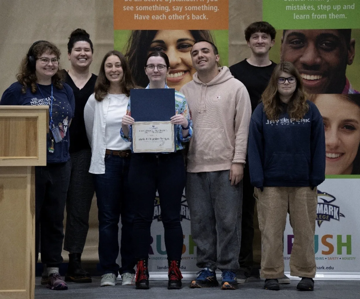 A group of students accepting the Educational Program of the Year Award.