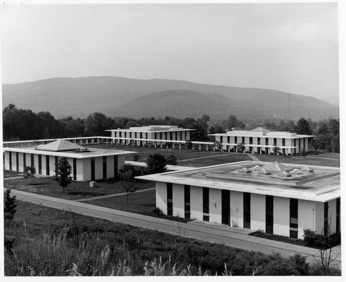 Black and white photo of the Windham College campus in 1971.