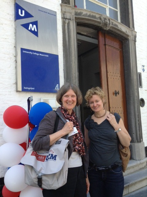 Ruth and Lyn at the University College Maastricht in the Netherlands.