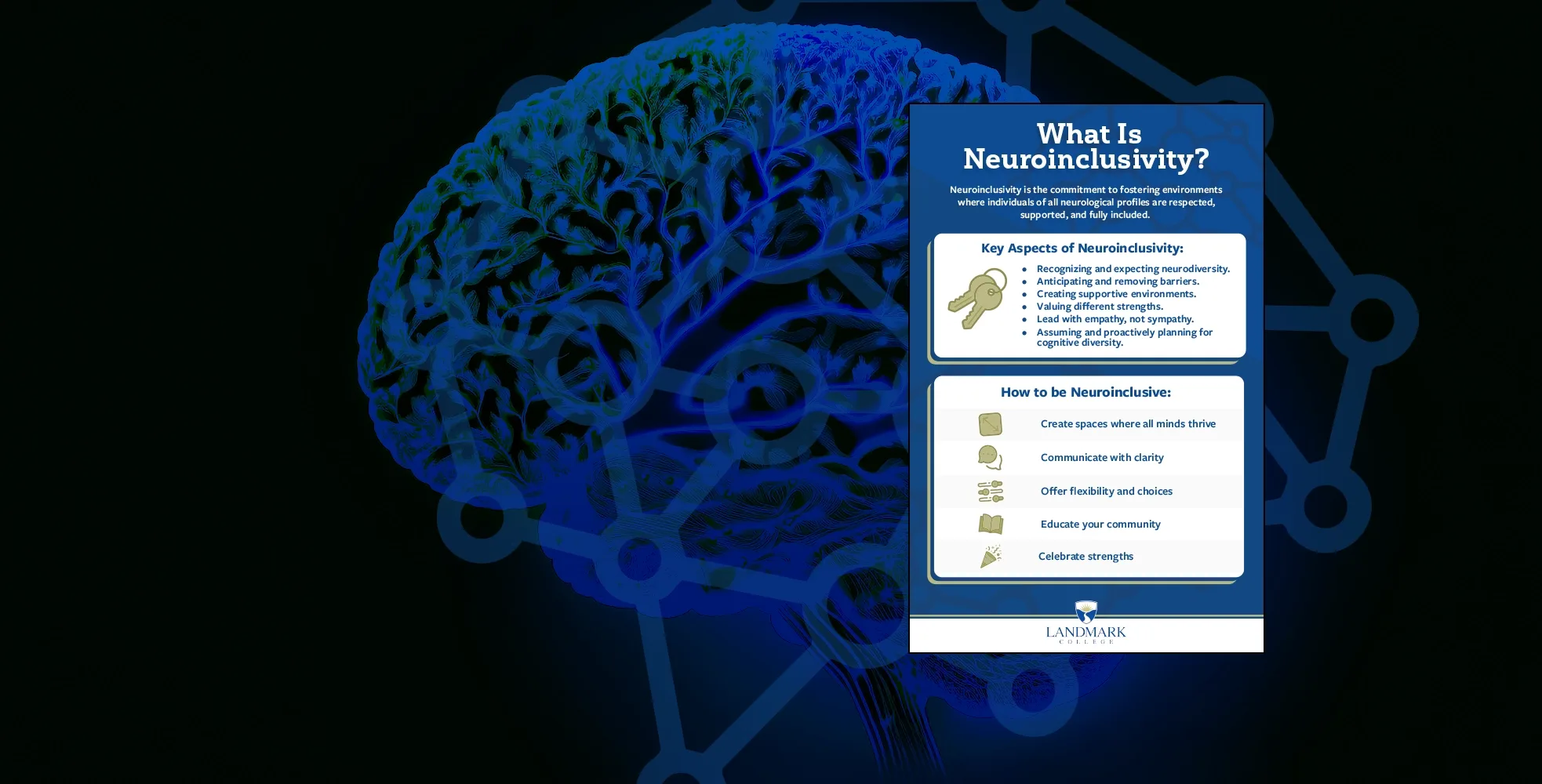 Thumbnail of the neuroinclusivity poster over a stylized blue brain on a black background.